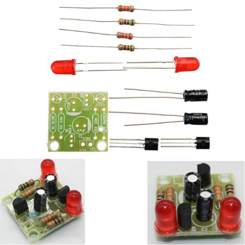 5pcs DC 3-14V DIY Simple LED Red Flashlight Circuit Kits DIY Multiharmonic Oscillating Electronic Circuit Sets PCB Board + Electronic Components + Ins 12