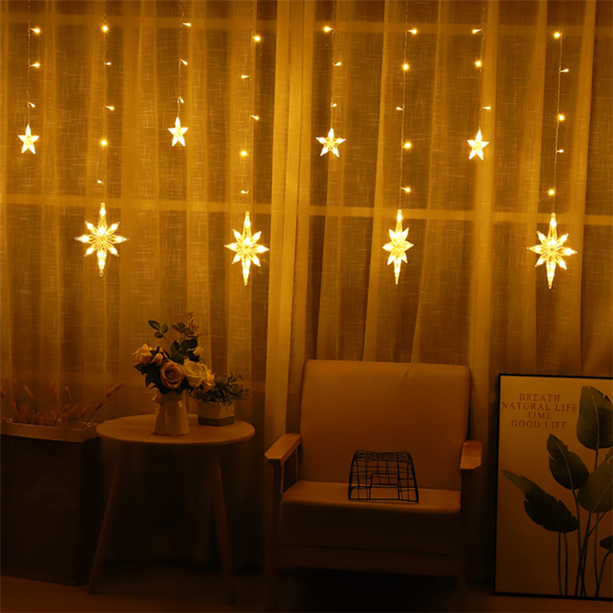 Star Curtain Window String Light LED Fairy Christmas Decorations Lights Holidays Party Wedding Outdoor Garden Lamp