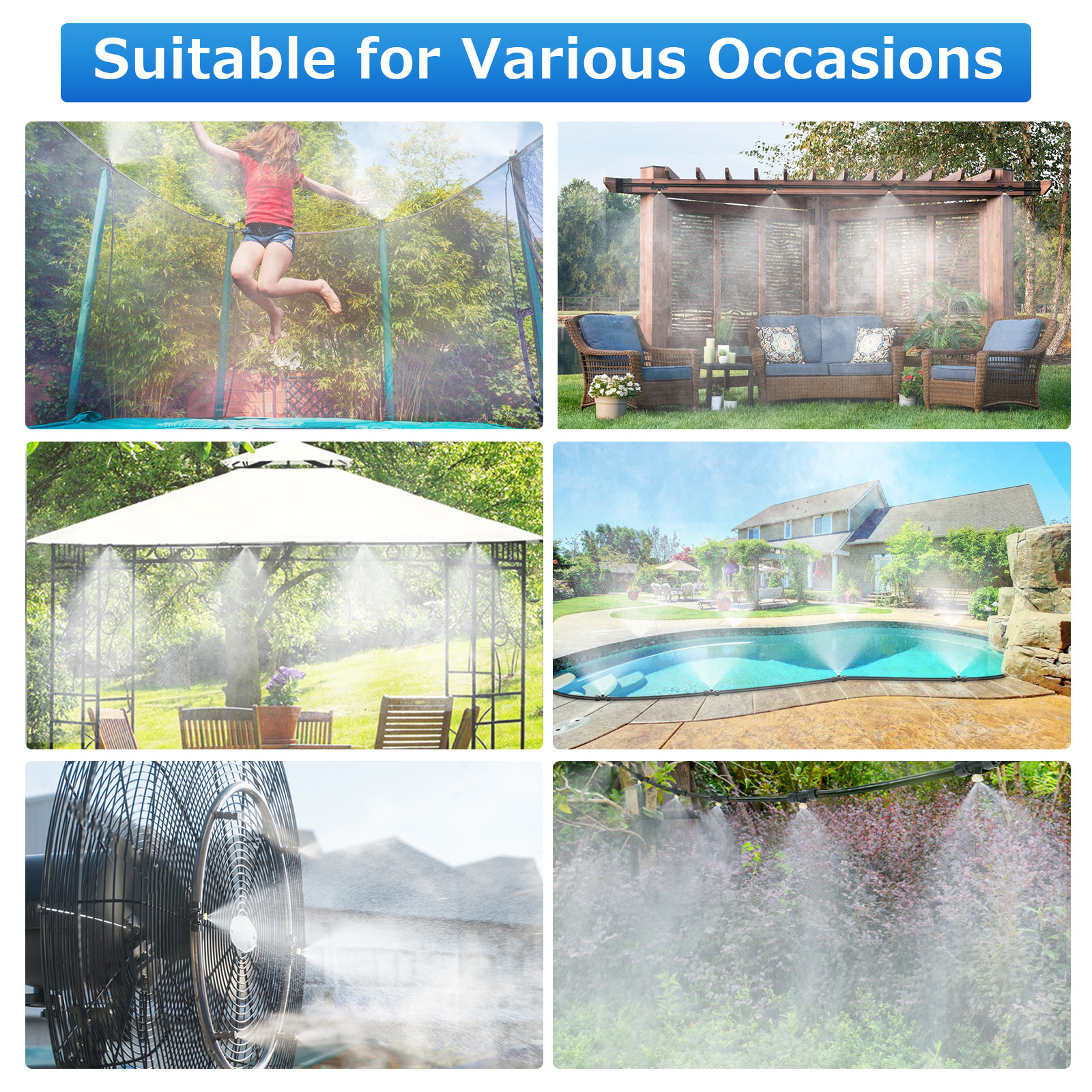 44PCS 15FT Misting Cooling System PE Spray Water Systemfor Garden Landscaping Greenhouse