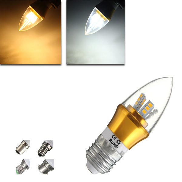 

E27/E14/E12/B22/B15 6W LED Warm White/White 25SMD 2835 Golden Candle Light Bulb Lamp 85-265V