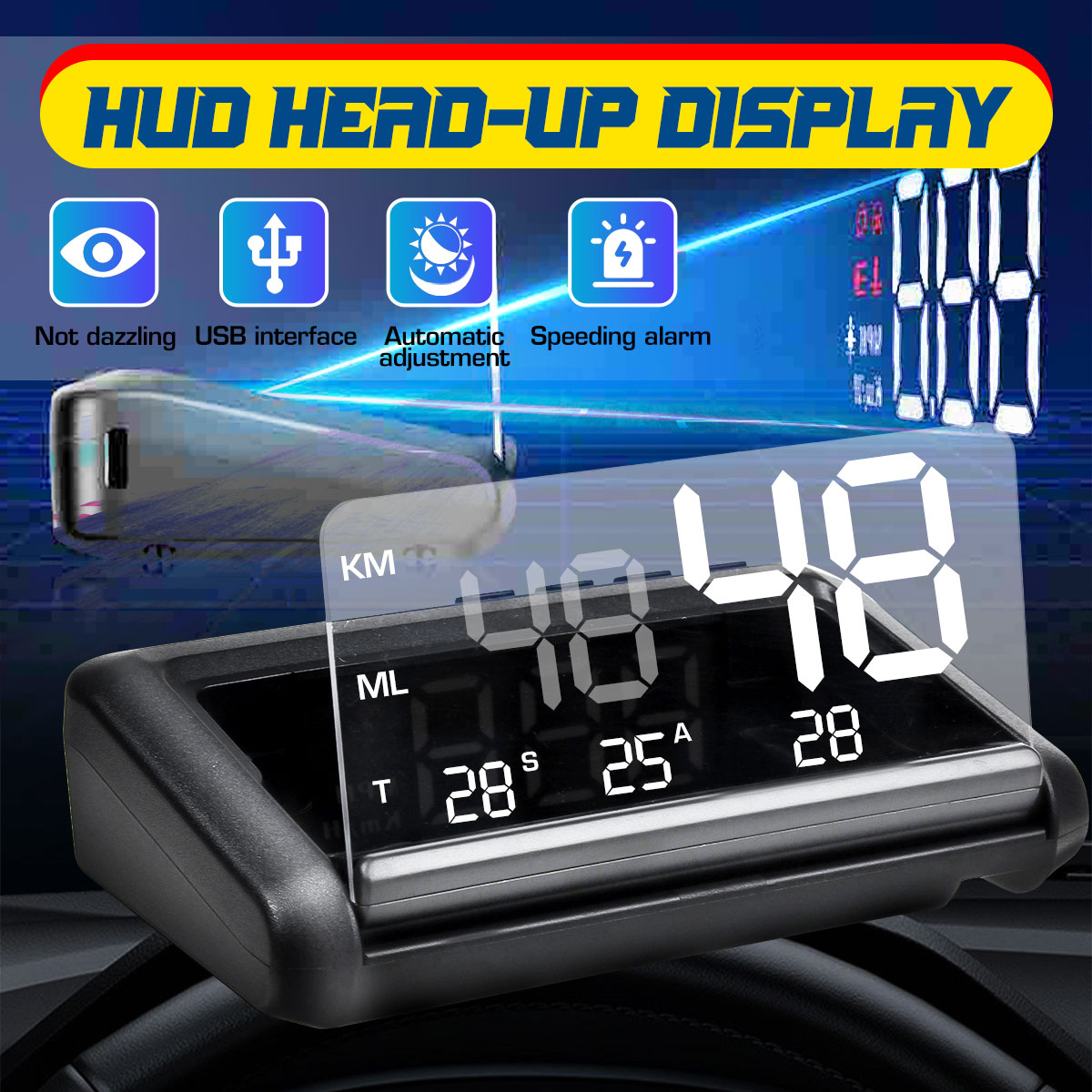 Car Display General OBD HD Speedometer Projector HUD Head Up Warning Dashboard