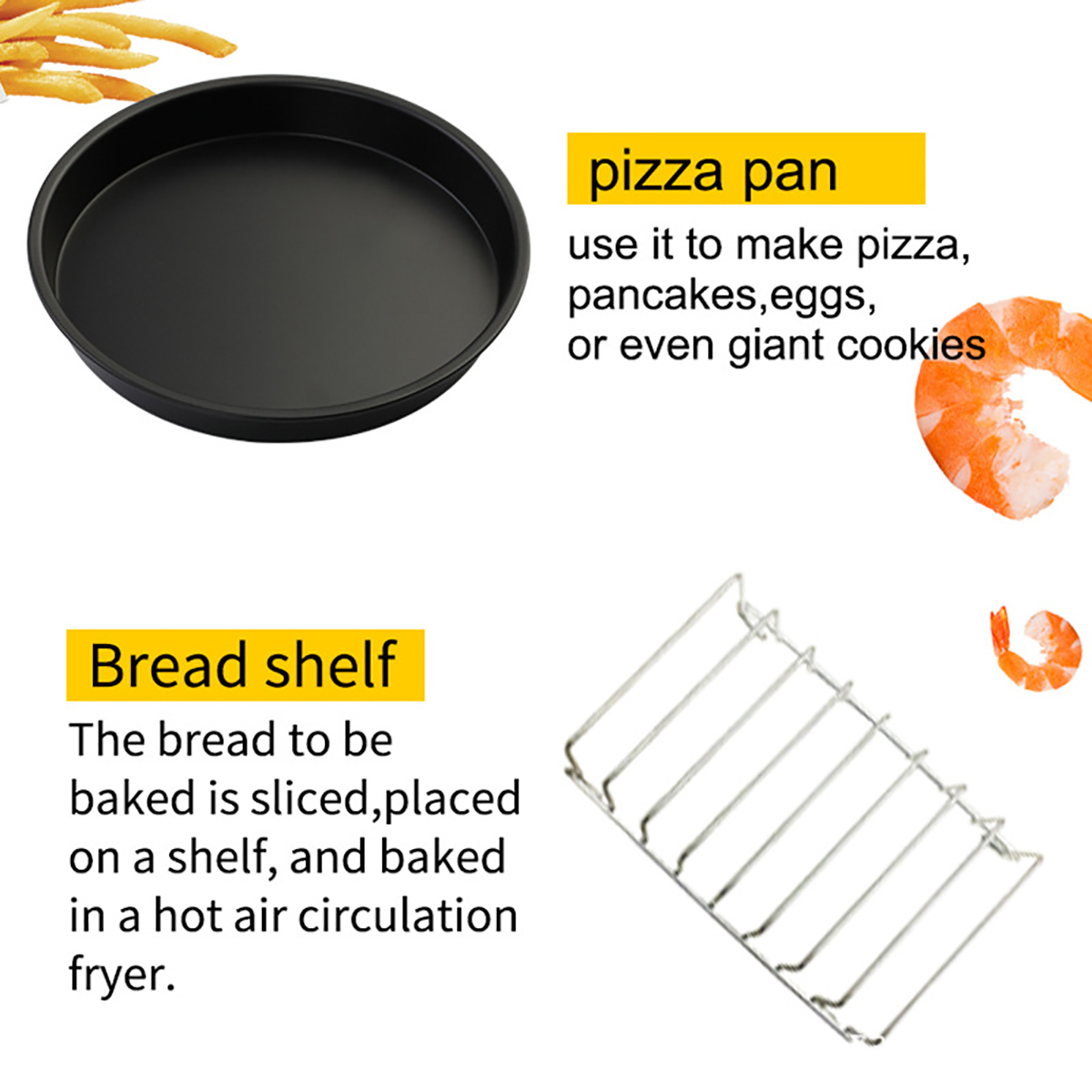 7PCS Air Fryer Accessories Set Chips Baking Basket Pizza Pan Home Kitchen Tool 37