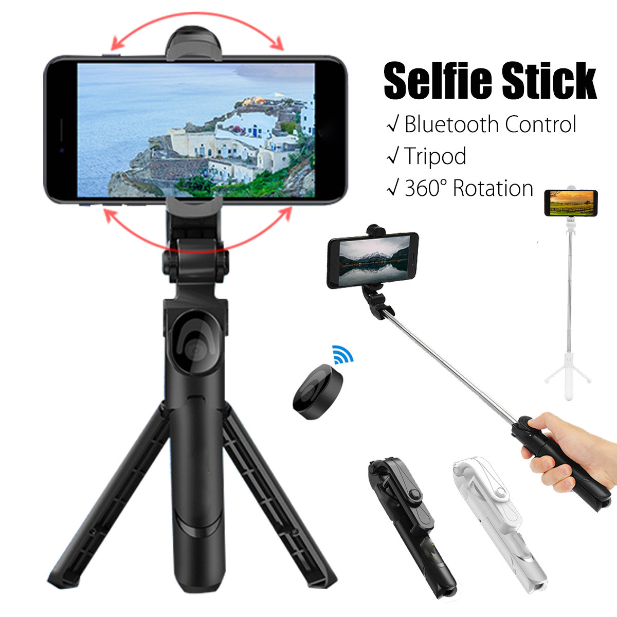 Bakeey 360 Degree Selfie Stick Tripod Desktop Phone Holder with bluetooth Remote Control