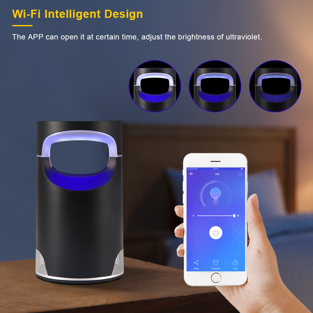 Intelligent Wifi Photocatalyst Mosquito Killer Lamp Voice Control USB Charging Insect Repellent Mosquito Killer LED Light Trap for Indoor Bedroom Office