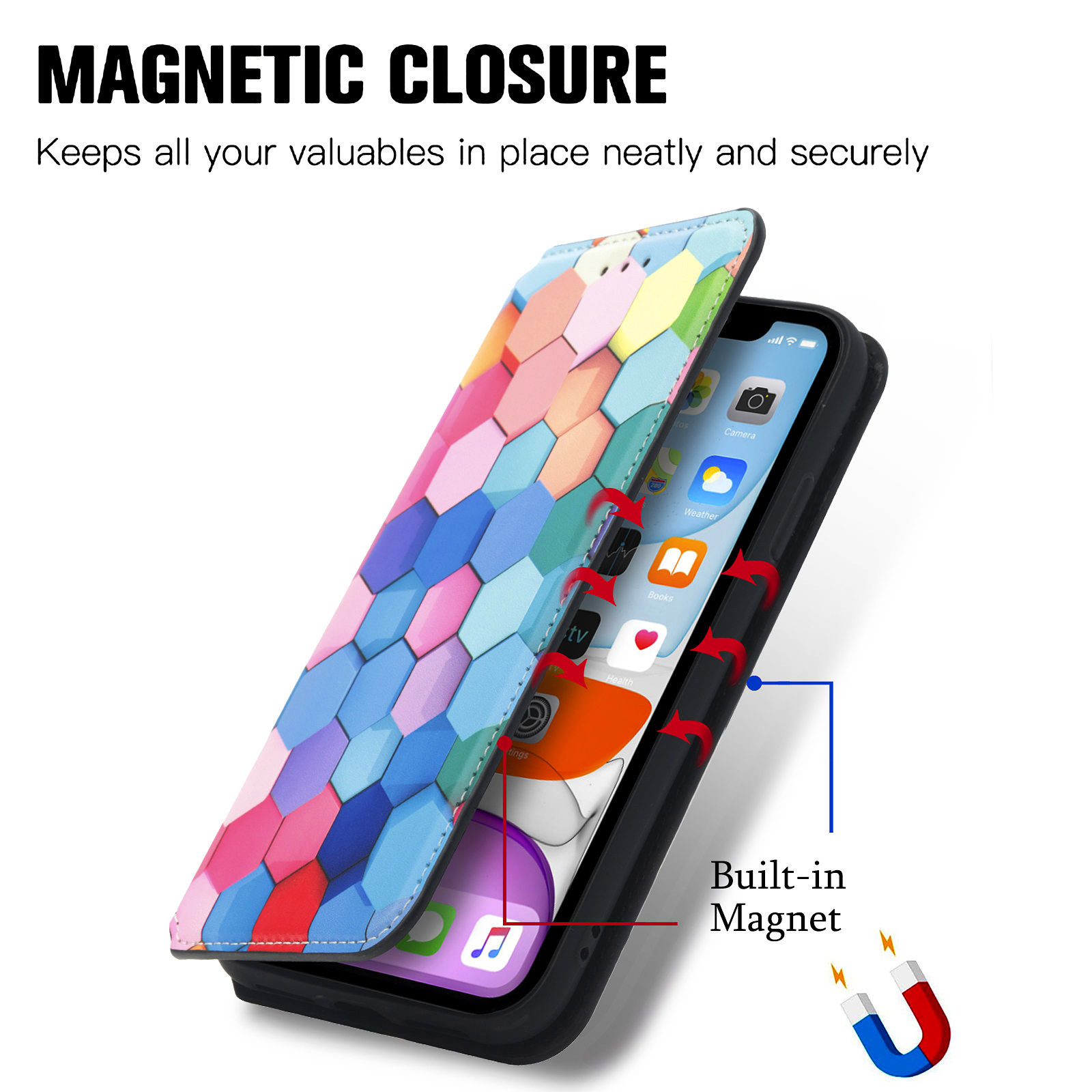 Bakeey for iPhone 13 Mini/ 13 Pro Max Case Colorful Printing Pattern Magnetic Flip with Multi-Card Slot Wallet Stand Full Cover Protective Cover