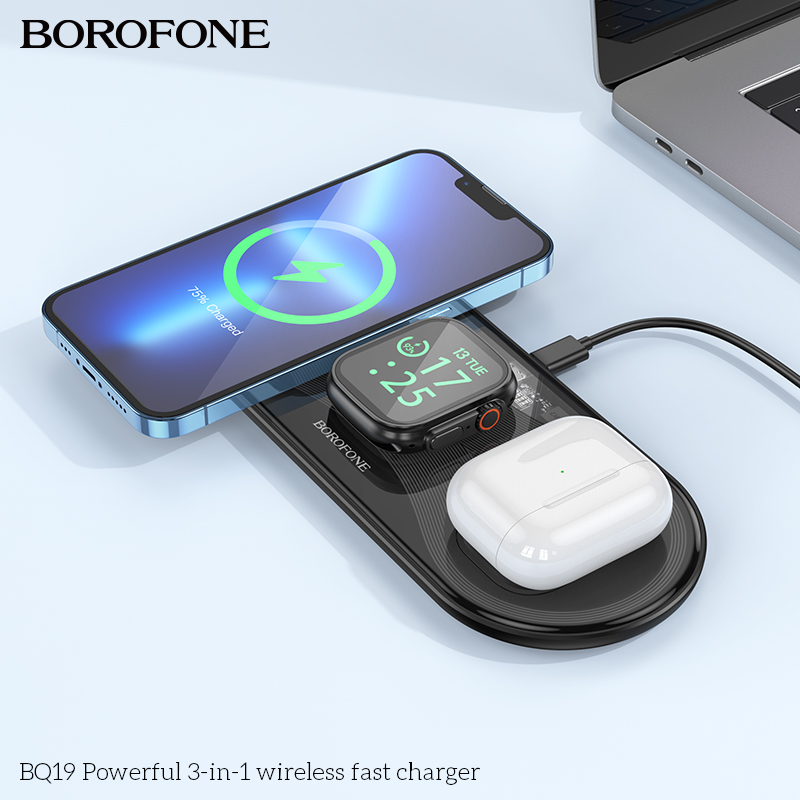 BOROFONE BQ19 Powerful 15W 3 in 1 Magnetic Wireless Fast Charger for Mobile Phone for TWS Headset for Watch