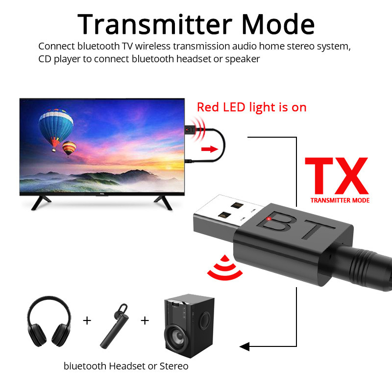 USB bluetooth 5.0 Adapter bluetooth Receiver Transmitter Driver Free for bluetooth Earphone Audio Amplifier
