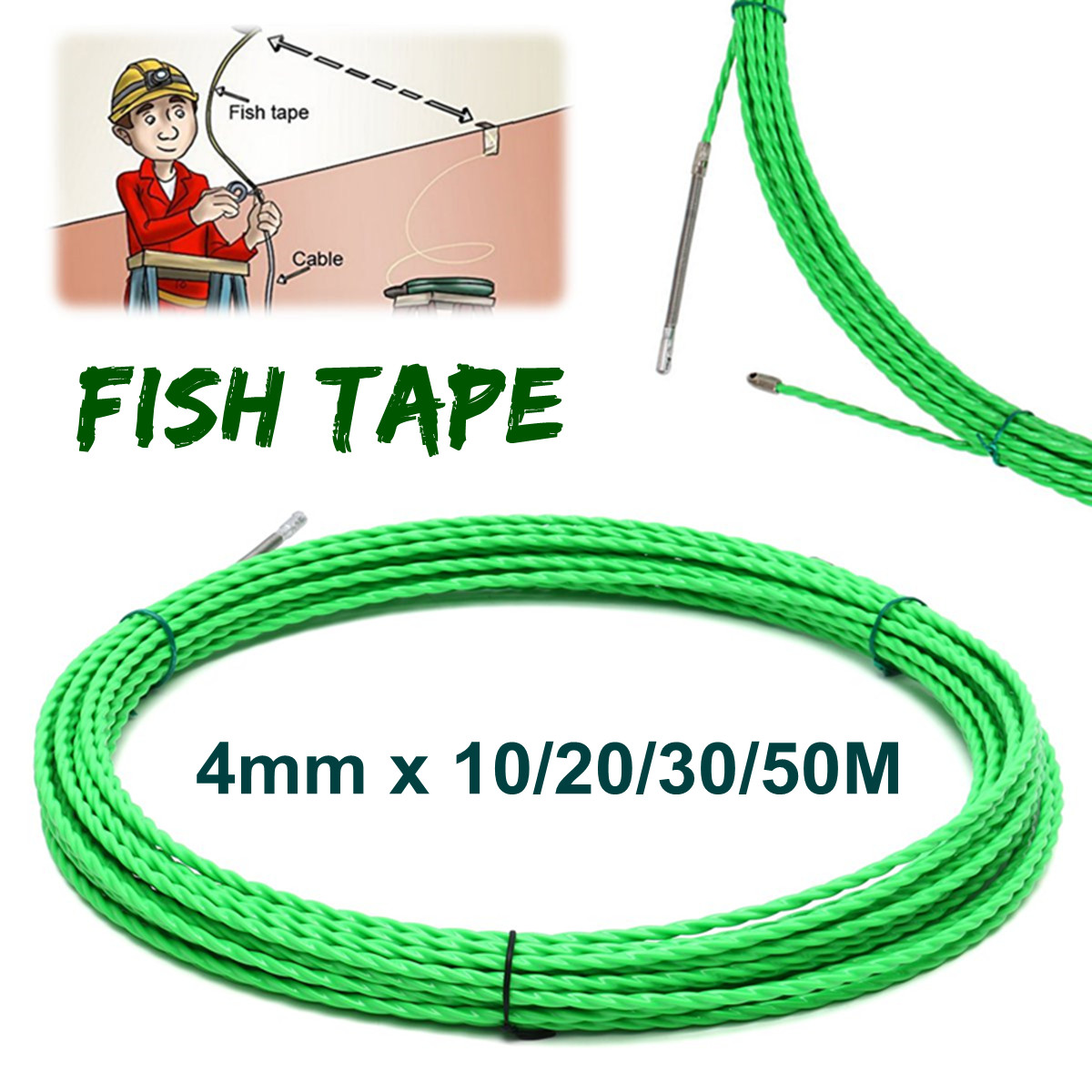 4mm*30m POM Push Puller Cable Duct Snake Rodder Fish Tape Steel Wire