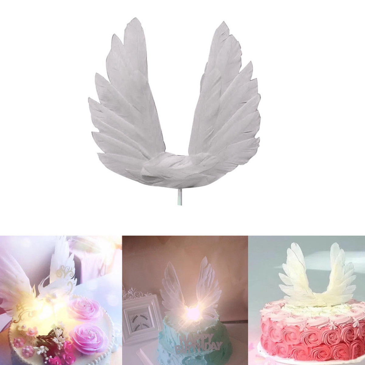 

Angel Feather Wing DIY Cake Topper Decor Birthday Valentine's Day Party Romantic Cute Decorations