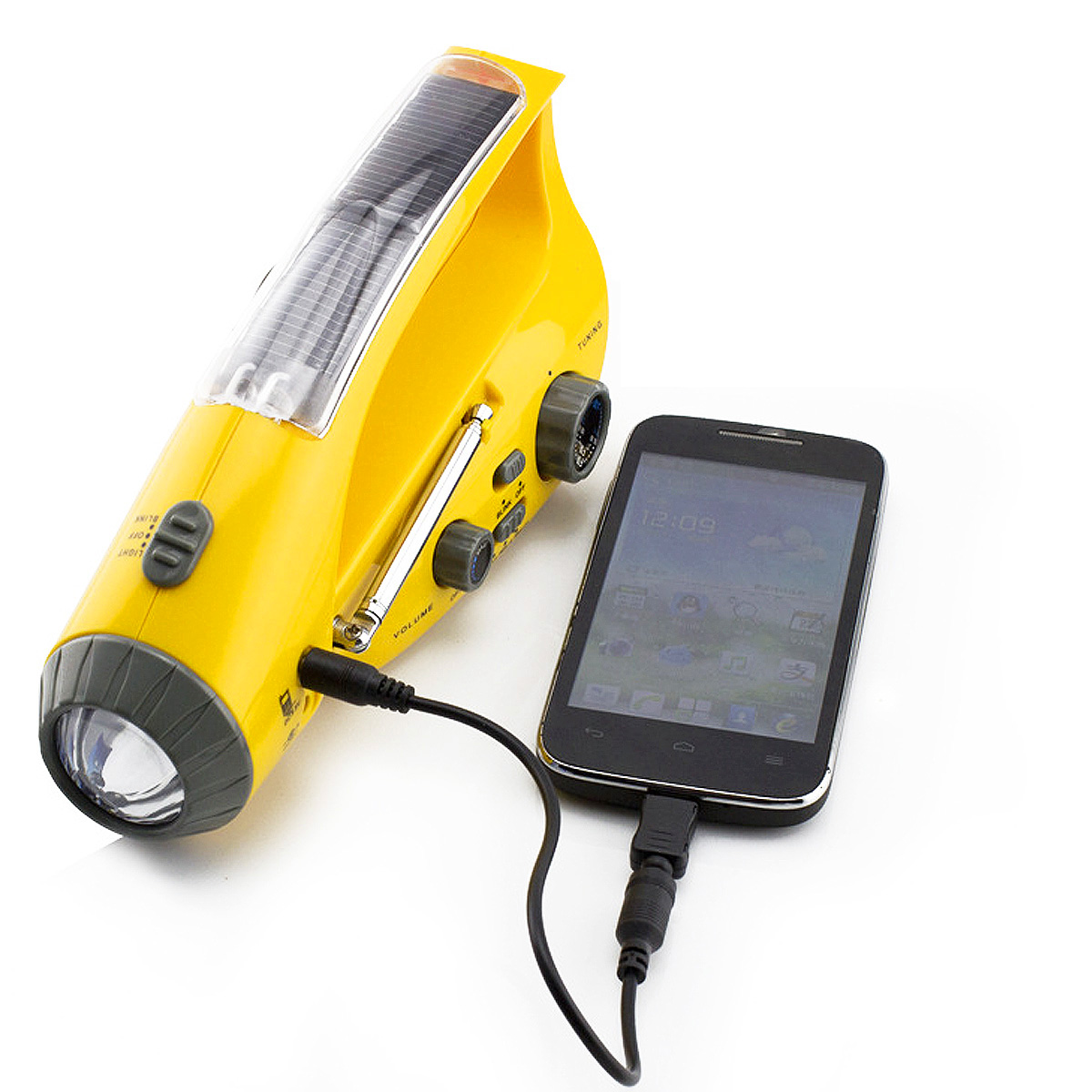 

Solar/ Hand Crank Dynamo Emergency LED Flashlight Torch Alarm Phone Charger Radio