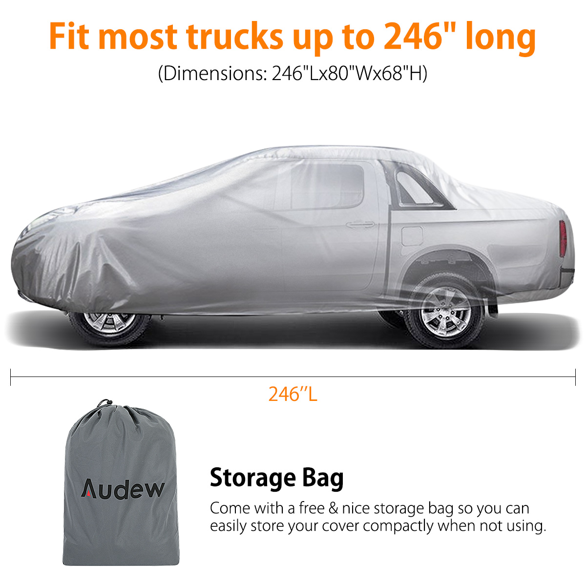 Audew 6 Layers  246'*80'*68' Full Pickup Truck Cover Waterproof Tarp UV Protection Dust Rain Heat Resistant