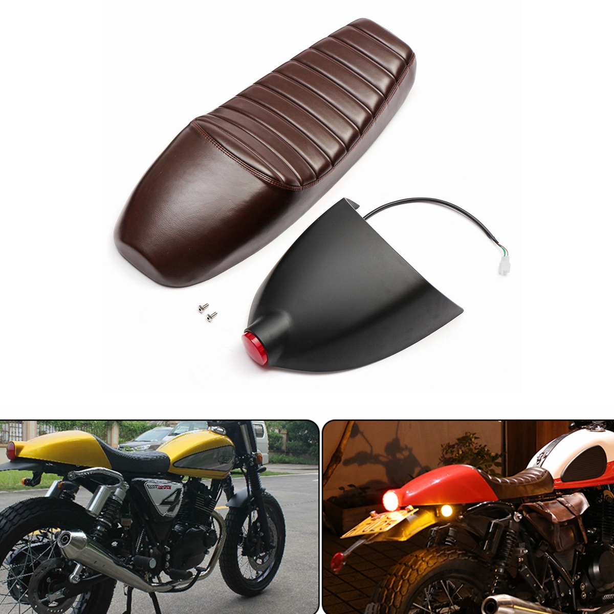 Motorcycle Cafe Racer Seat Cushion Refit Saddle W/ Tail Light For Honda/Suzuki/Yamaha