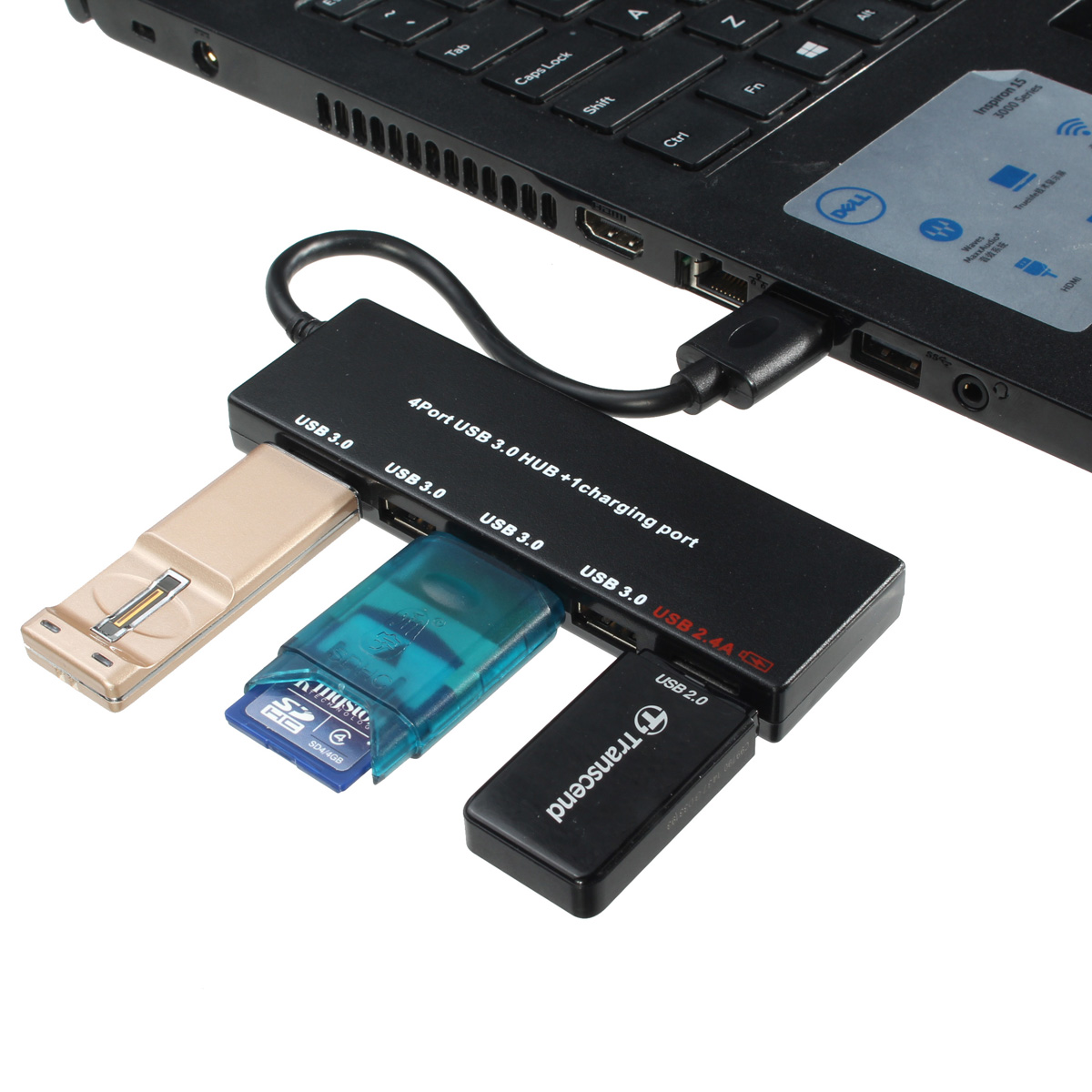 Ultra Thin 4 USB3.0 Ports Hub with a 2.4A USB Fast Charging Port