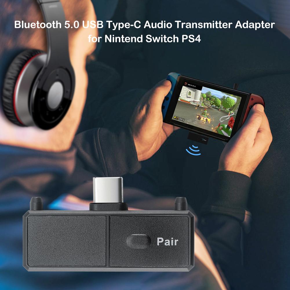 Type-C bluetooth 5.0 Stereo Audio Transmitter bluetooth Adapter with Mic Plug and Play
