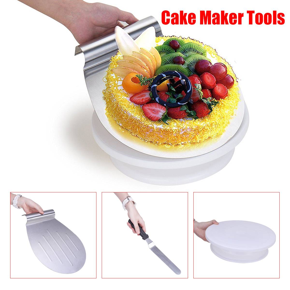 28cm Rotating Cake Icing Decorating Revolving Display Stand Turntable Smoother 