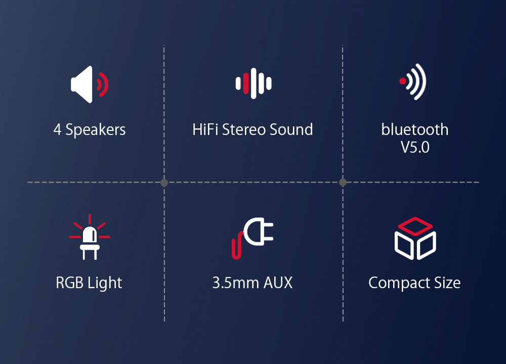 [4 Speakers] AirAux AA-GCR3 10W Computer Speaker 4 Units 2.0 Channel HiFi Stereo bluetooth V5.0 AUX Input RGB Light Desktop Soundbox