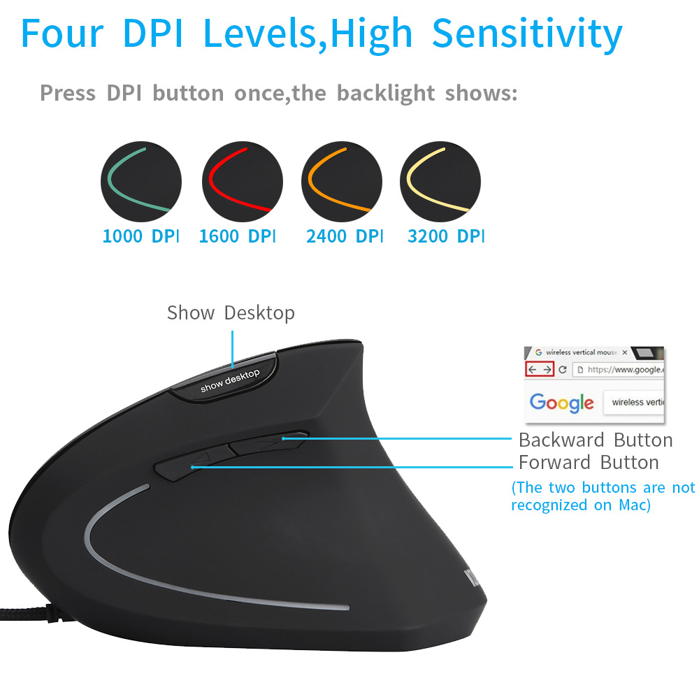 USB Wired Vertical Mouse 3200DPI Adjustable 7Buttons Ergonomic Gaming Mice Show Desktop 66
