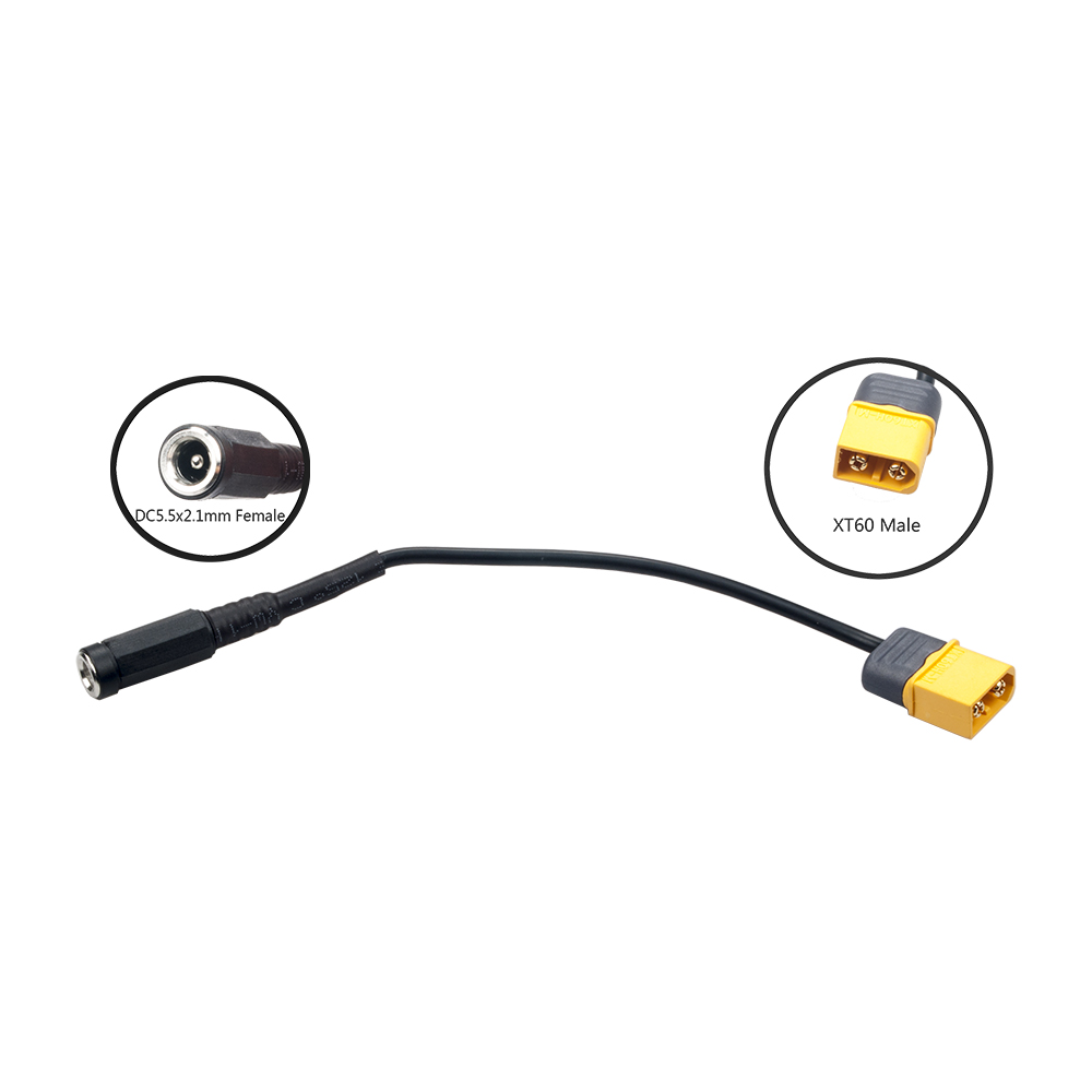 RJXHOBBY 15cm XT60 Male Bullet Connector to Female DC 5.5mm X 2.1mm Rubber Power Cable - Photo: 4