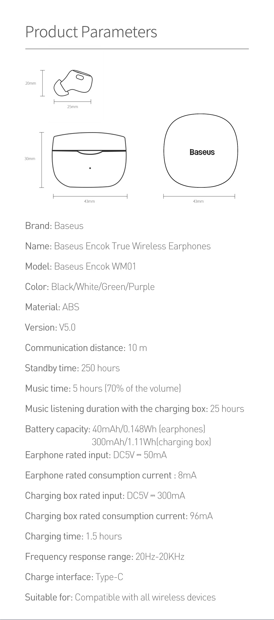Baseus WM01 TWS True Wireless bluetooth 5.0 Earphone Smart Touch Bilateral Call Headphone Noise Cancelling Gaming Headset with MIC Charging Box