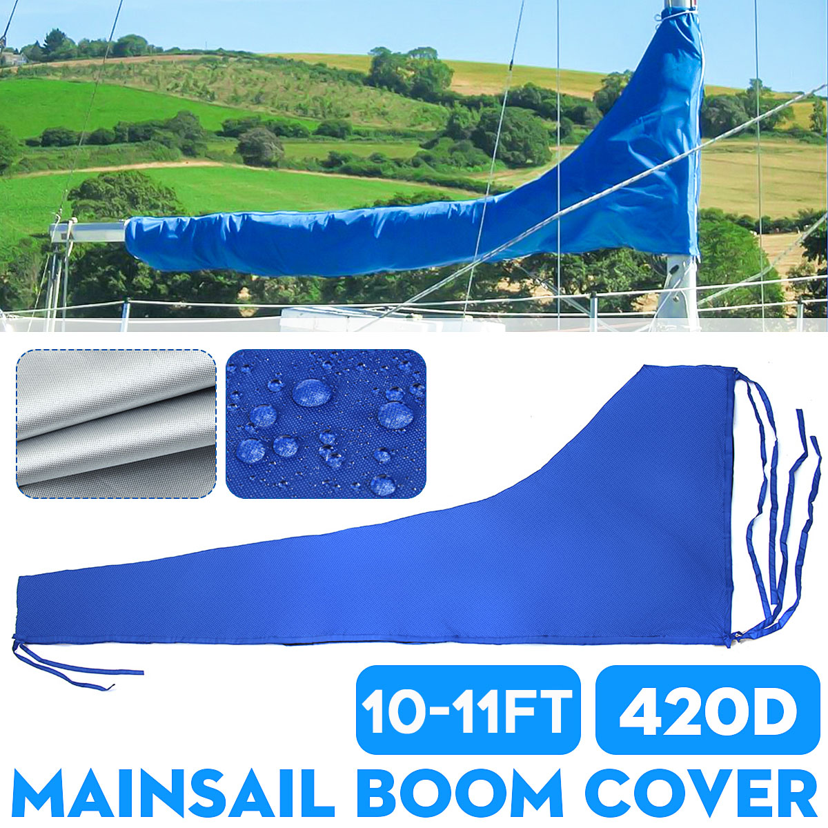10-11ft 3.5m 420D Sail Cover Mainsail Maine Boom Cover Waterproof Fabric Blue