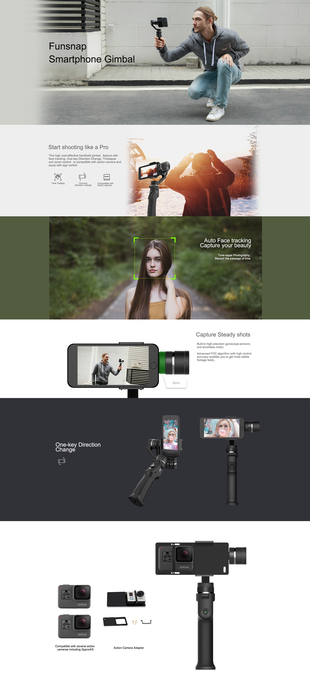 Funsnap Capture 3 Axis Handheld Gimbal Stabilizer For Smartphone GoPro SJcam Xiao Yi Camera - Photo: 2