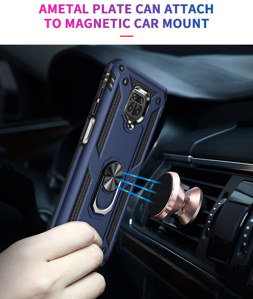Bakeey for Xiaomi Redmi Note 9 Case Armor Magnetic Adsorption Shockproof with Finger Ring Holder Stand PC + TPU Protective Case Non-original
