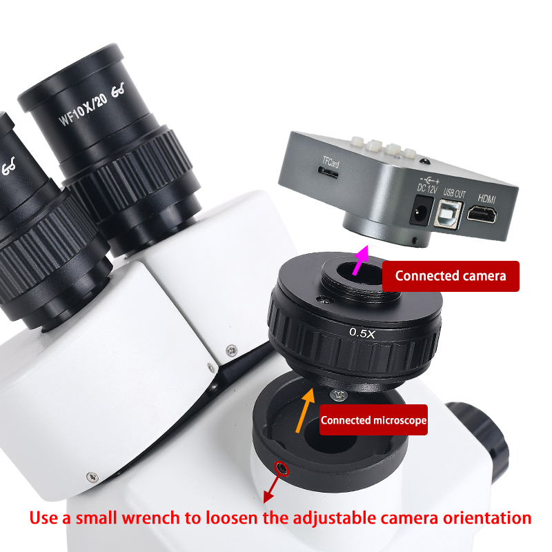 0.35X 0.5X C mount Lens Adapter Focus Adjustable Camera Installation C mount Adapter to New Type Trinocular Stereo microscope