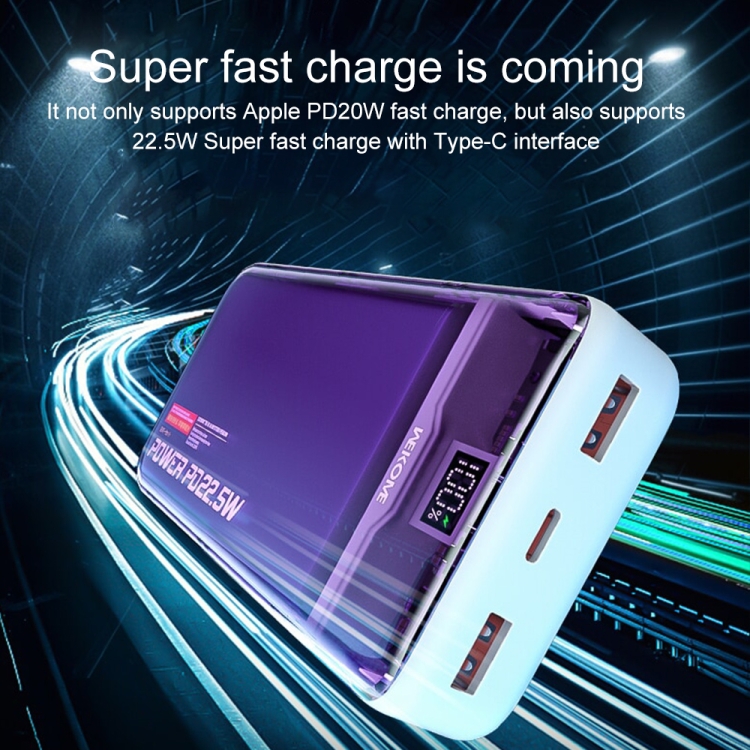 WEKOME WP-349 20000mAh 22.5W Transparent PD20W Fast Charging Digital Display Power Bank for iPhone12 13 14 14 Pro 14Pro Max for Huawei Mate50 for Oppo Reno9 for Redmi K60 for Samsung Galaxy S23