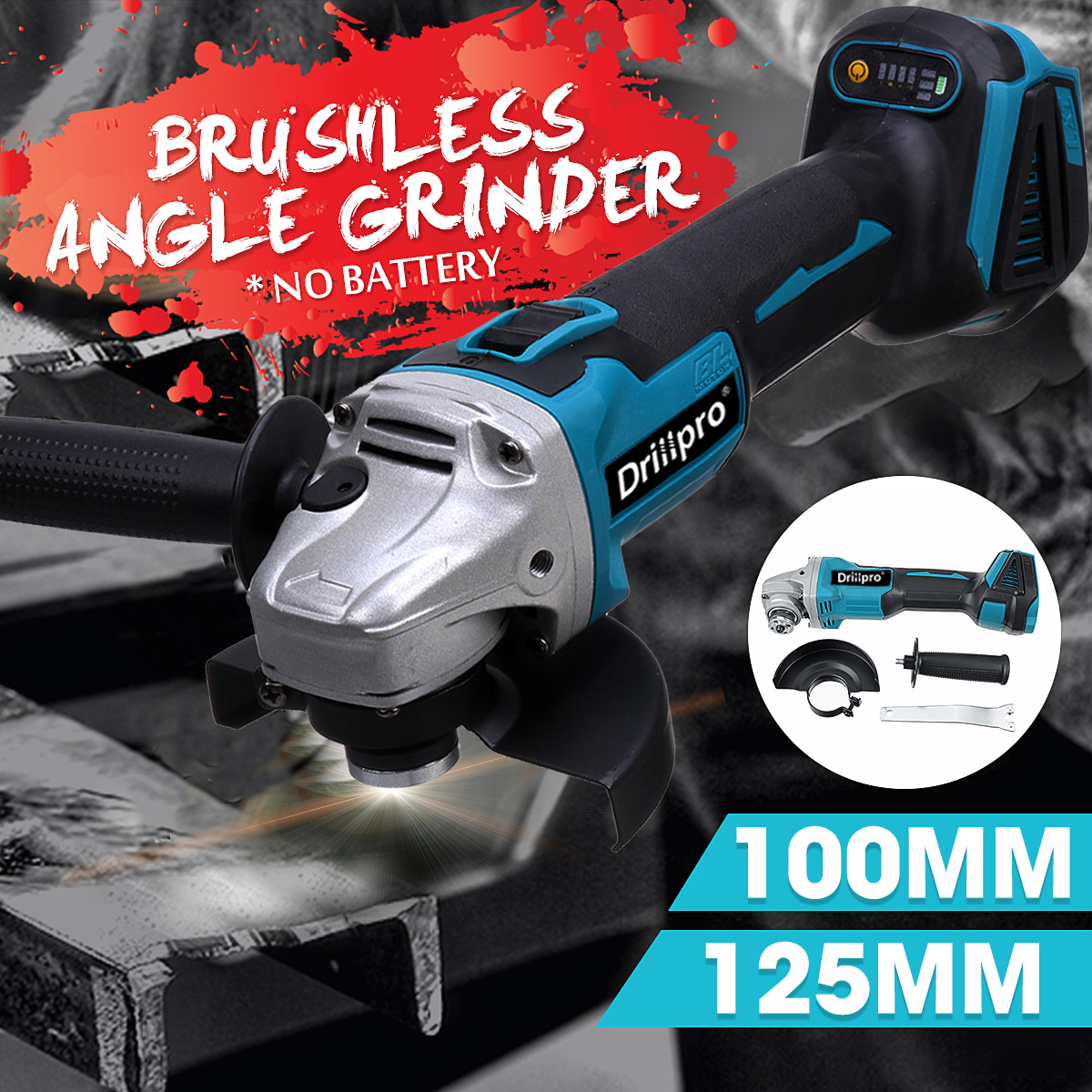 Drillpro 800W Adjustable Speed Brushless Angle Grinder 100mm/125mm Electric Grinding Cutting Polishing Machine