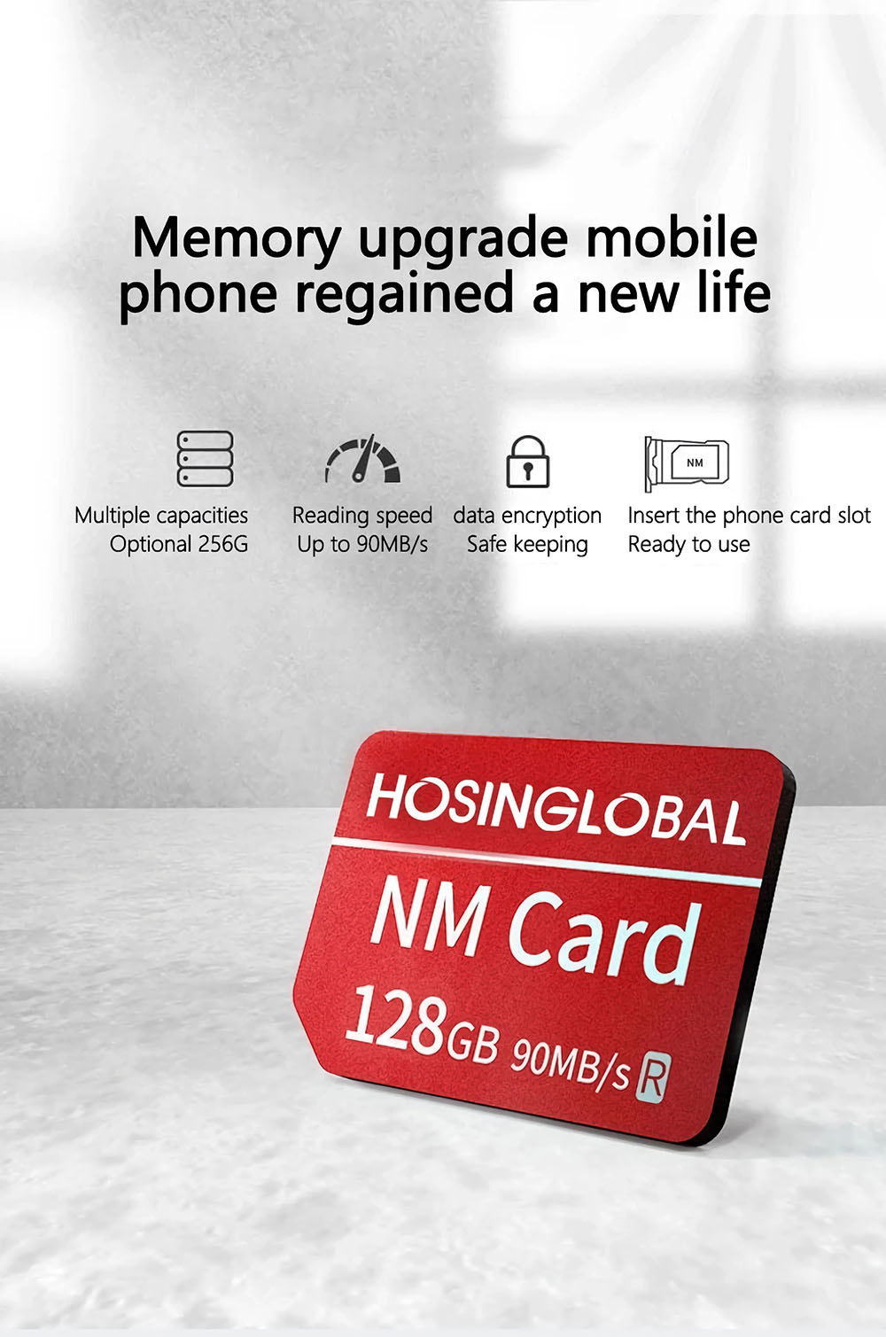 HOSINGLOBAL NM Card Memory Card 90MB/s Smart Flash Card 128GB 256GB for HUAWEI Mobie Phone