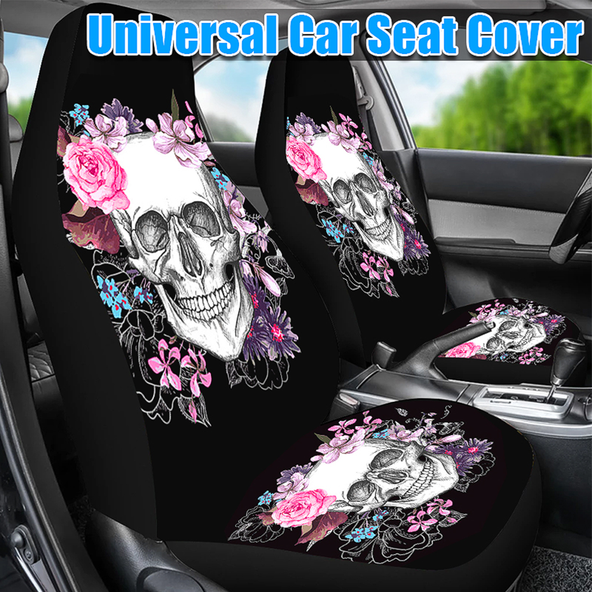 2Pcs Car Seat Cover Flowers Pattern Cushion Universal Truck Van Protector
