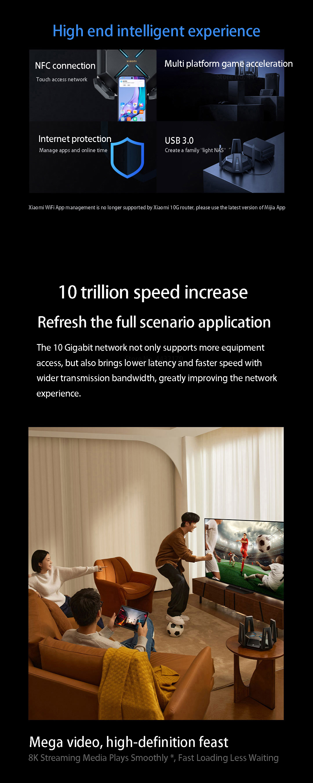 XIAOMI 10 Gigabit Wireless Router High Speed Tri Frequency 10000Mbps Wifi Network Router USB3.0 2G Memory Mesh Networking Game Accelerator Smart Home