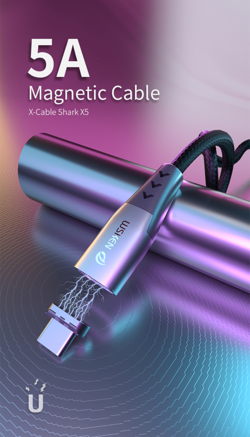 WSKEN Shark X5 Magnetic Data Cable USB Type C Magnet Charge Core For iPhone XS 11Pro Mi10 Note 9S S20+ Note 20