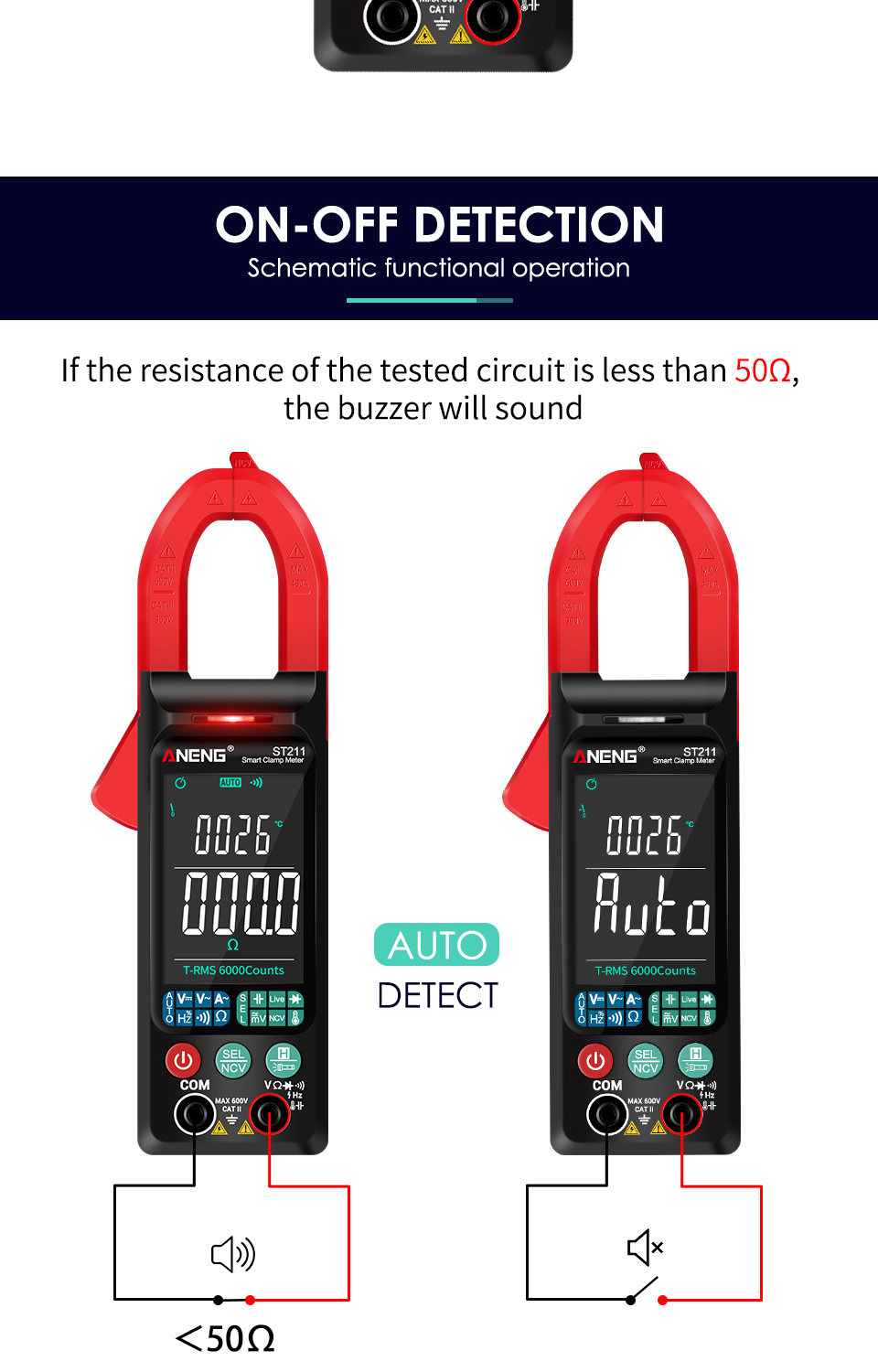 ANENG ST211 Digital Clamp-On Current Multimeter 6000 Counts True RMS Large Color Display Intelligent Manual Automatic Integration Clamp Meter