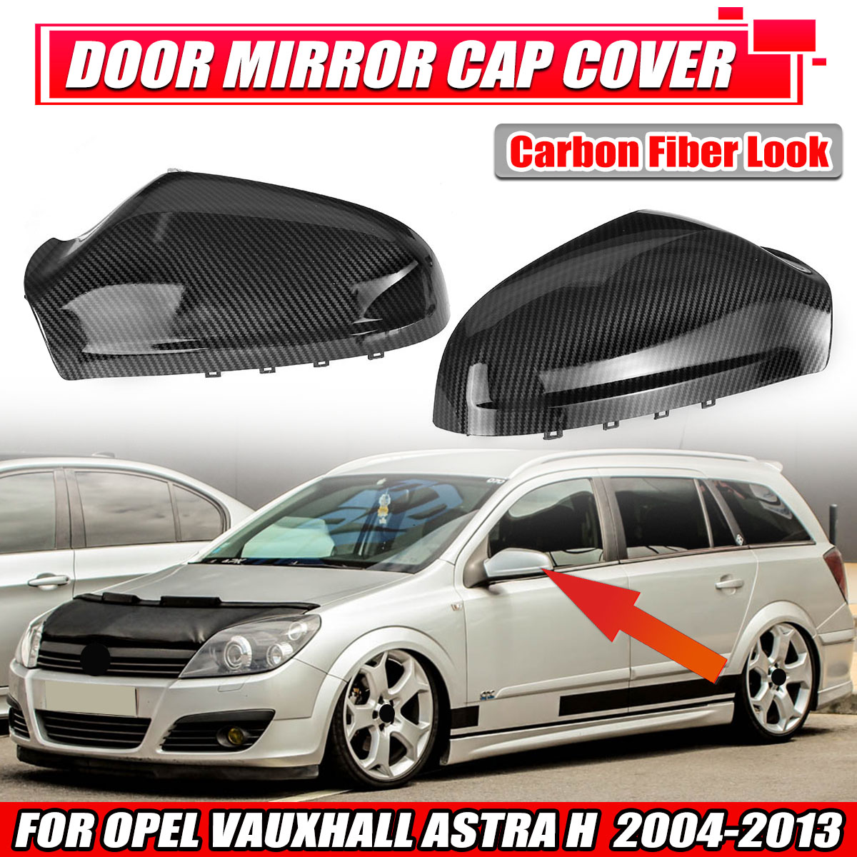 Carbon Fiber Look Door Wing Rearview Mirror Cover Rear View Caps For Opel Vauxhall Astra H  2004-2013