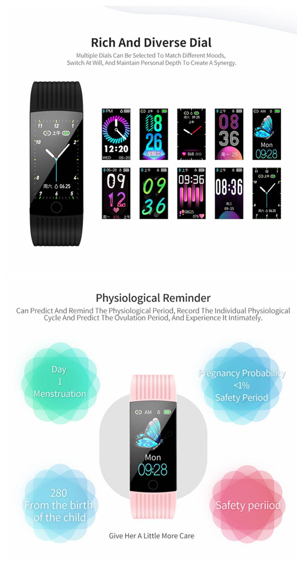 Newwear Q18 1.14 IPS Large Screen Heart Rate Blood Pressure Monitor Physiological Reminder Fitness Tracker IP68 Waterproof USB Charging Smart Watch