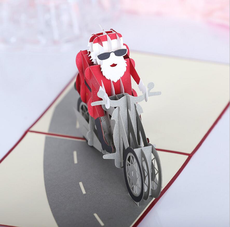 Christmas 3D Motorcycle Santa Claus Pop Up Greeting Card Christmas Gifts Party Greeting Card 