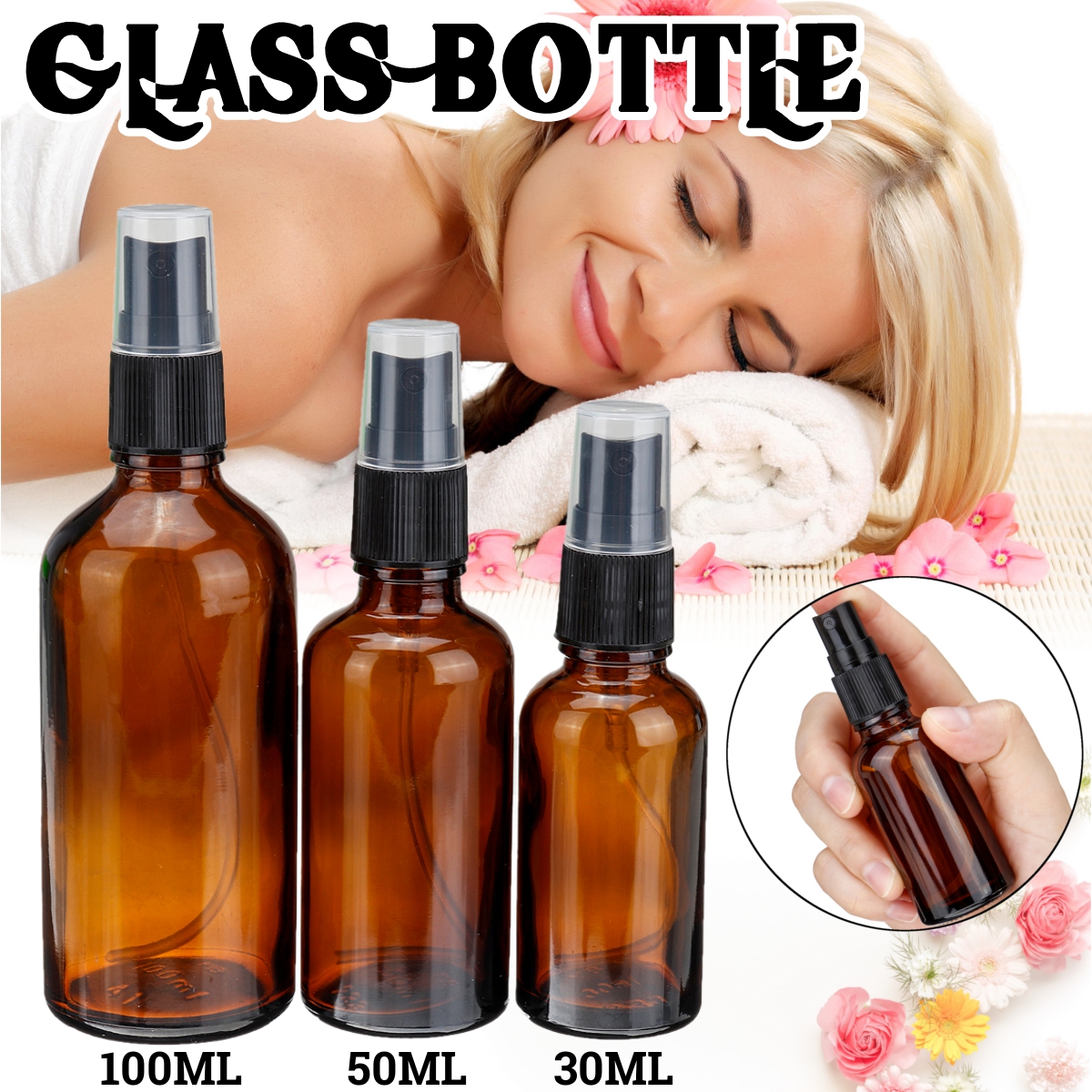 30ml/50ml/100ml Brown Glass Bottle Sprayer Essential Oils Container