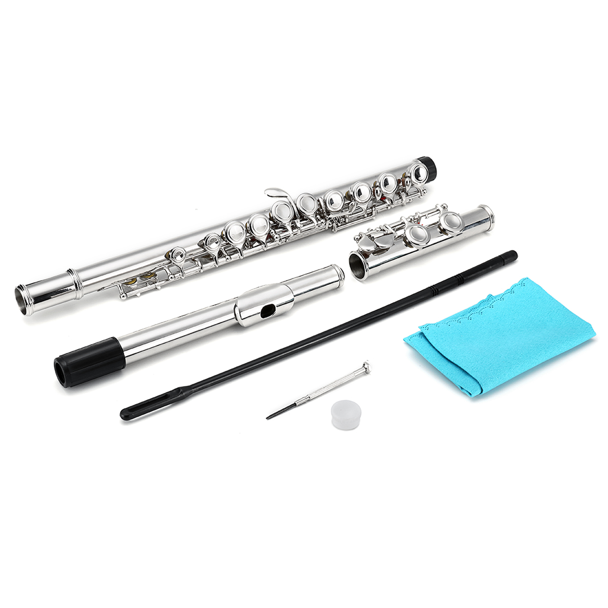 16 Holes C Key Colored Flute Nickel Plated Silver Tube Woodwind Instrument with Box 11