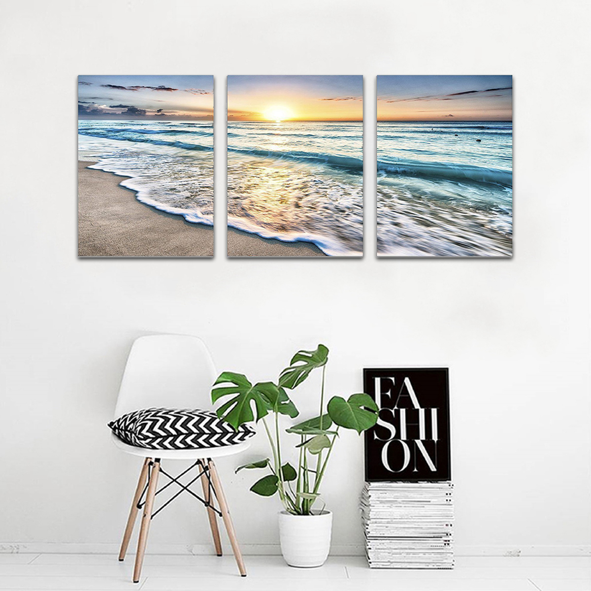 Praia Arte Da Parede Da Lona Pôr Do Sol De Areia Mar Oceano Wave 3 Painel Home Picture Decor Pinturas