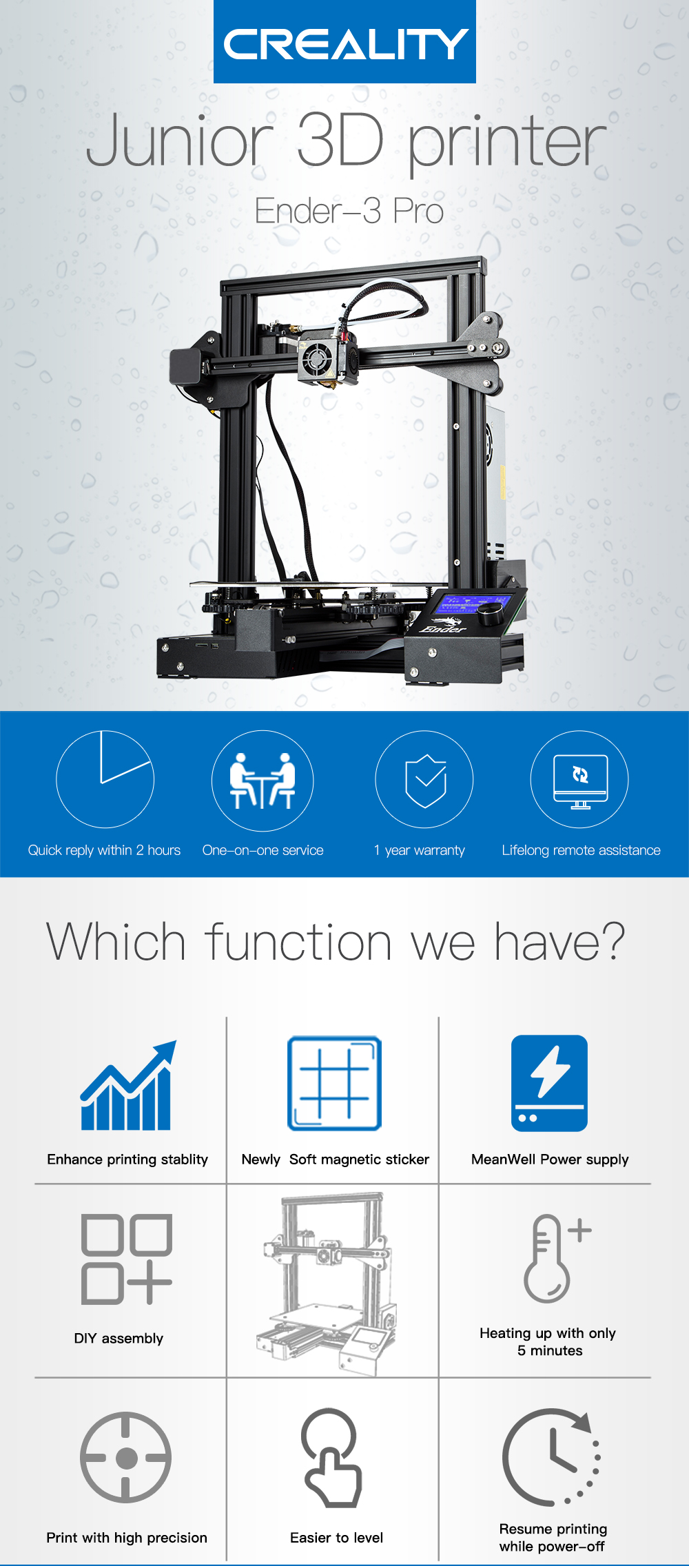 Creality 3D® Ender-3 Pro V-slot Prusa I3 DIY 3D Printer 220x220x250mm Printing Size With Magnetic Removable Platform Sticker/Power Resume Function/Off 6