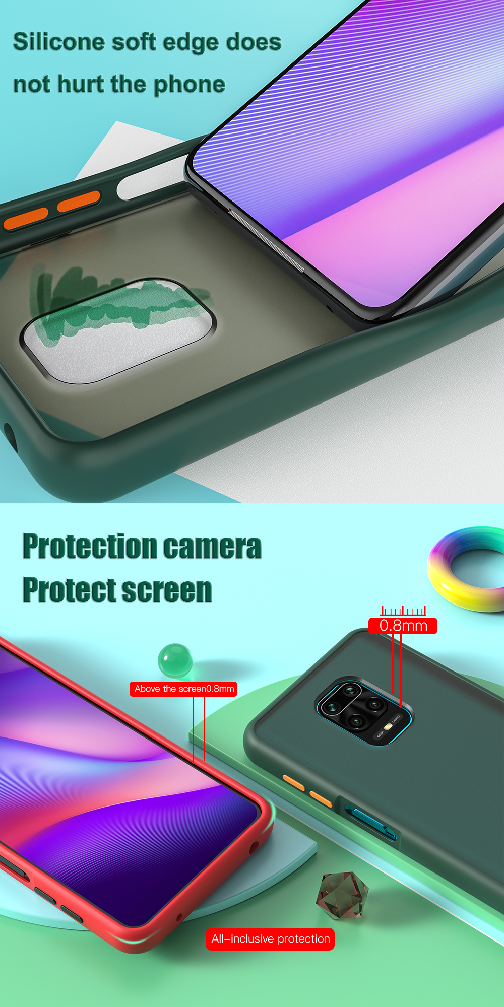 Bakeey for Xiaomi Redmi Note 9S / Redmi Note 9 Pro / Redmi Note 9 Pro Max Case Shockproof Anti-fingerprint Matte Translucent Hard PC&Soft TPU Edge Protective Case Non-original