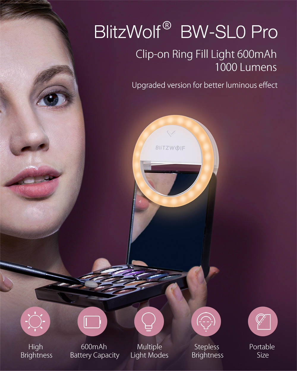 BlitzWolf® BW-SL0 Pro LED Ring Light Clip-on Fill Light Mini Portable Selfie Lights 600mAh 1000 Lumens High Brightness Selfie Lights