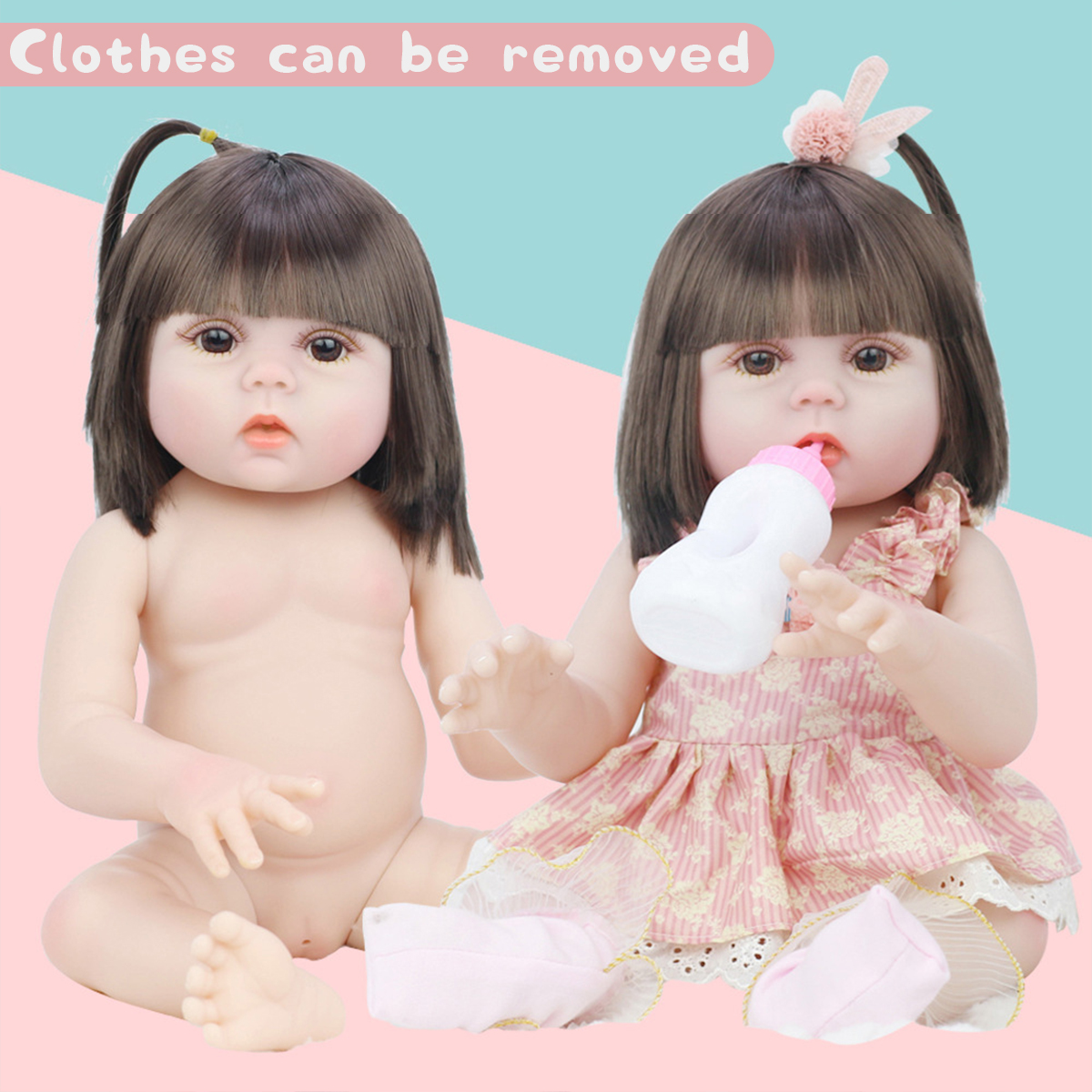 53CM Cute Soft Silicone Vinyl Lifelike Realistic Head Moveable Multi-function Reborn Baby Doll Toy - Photo: 6