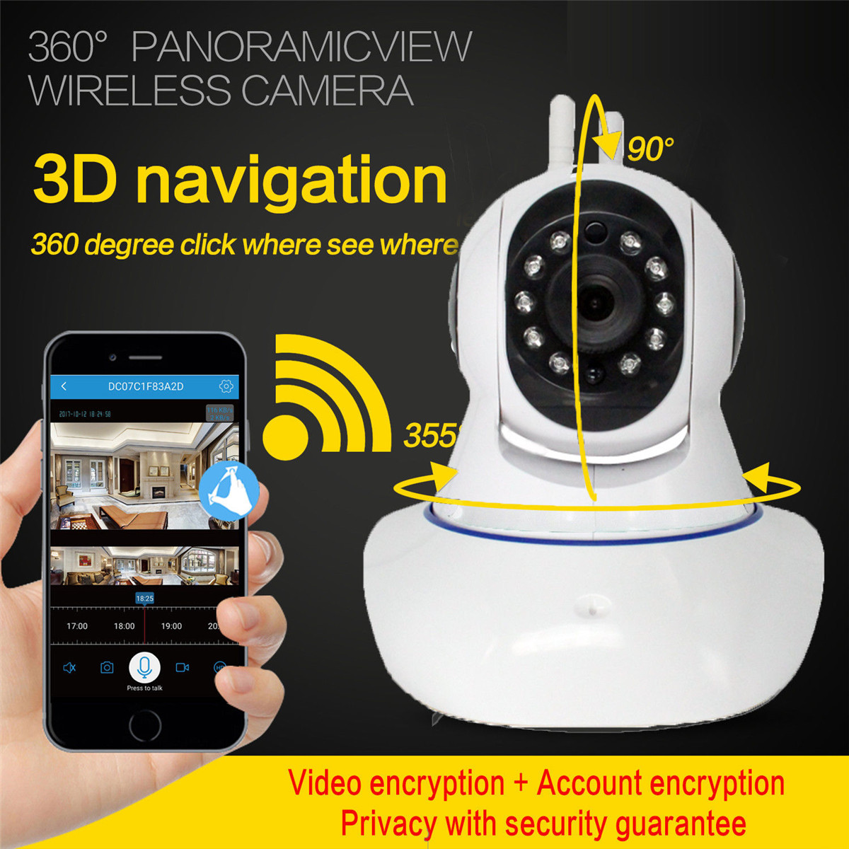 1080P 360° Panoramic Wireless Wifi Security IP Camera Monitor Night Vision CCTV 14