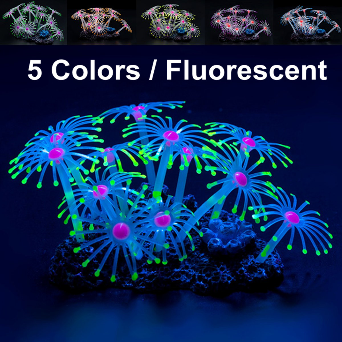 Senzeal 2X Aquarium Artificial Coral Ornament Silicone Fluorescent Plant Decoration for Fish Tank Landscape Orange 