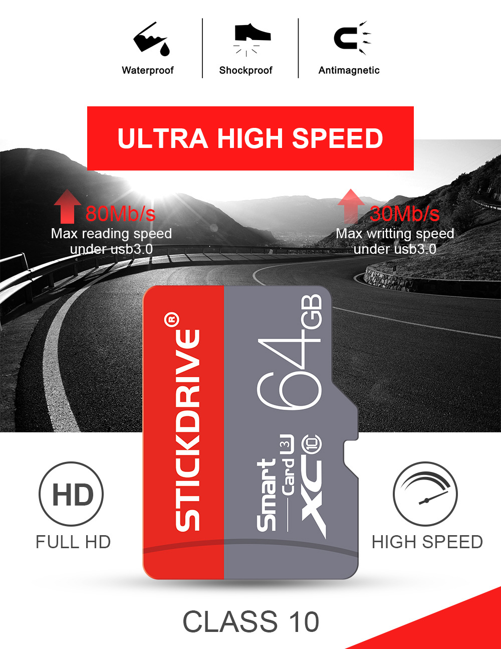 StickDrive Class 10 High Speed TF Memory Card Max 80Mb/s 8GB 16GB 32GB 64GB 128GB Micro SD Card For Mobile Phone Tablet GPS Camera