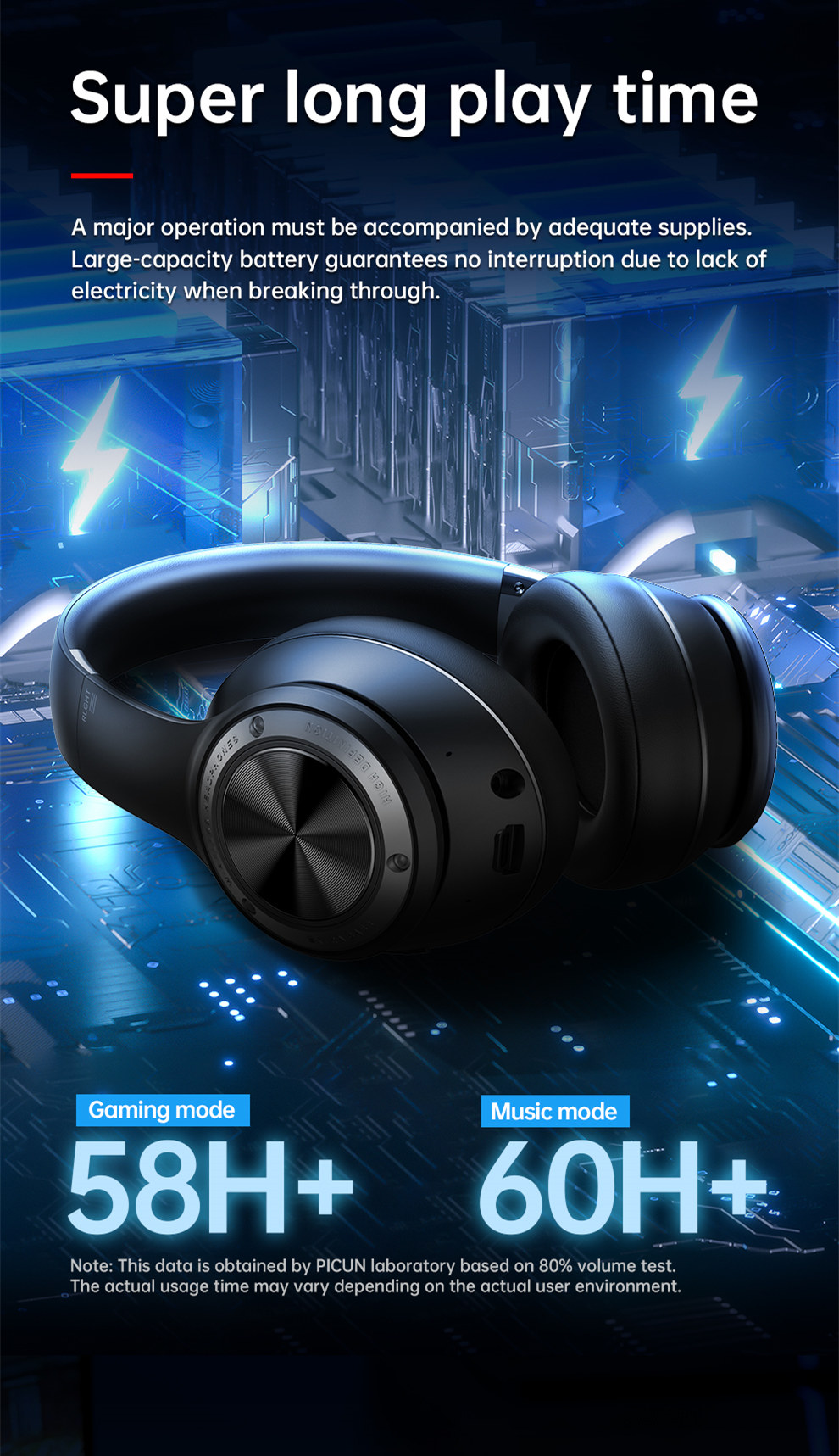 Picun B27 bluetooth Headset Wireless Headphone Dual Mode Music Low Latency Gaming Headset 40mm Dynamic 1000mAh Battery AUX Stereo Foldable Headphones with Mic