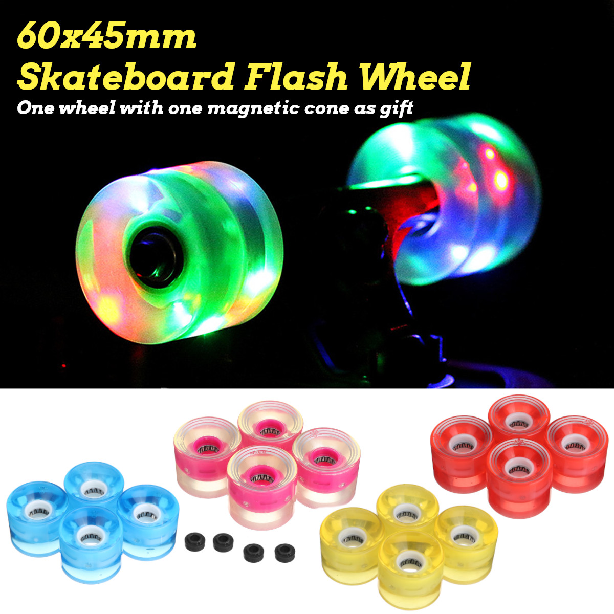 4PCS/Set 60x45mm Skateboard Wheels Glow Flash Light Longboard Light Wheels