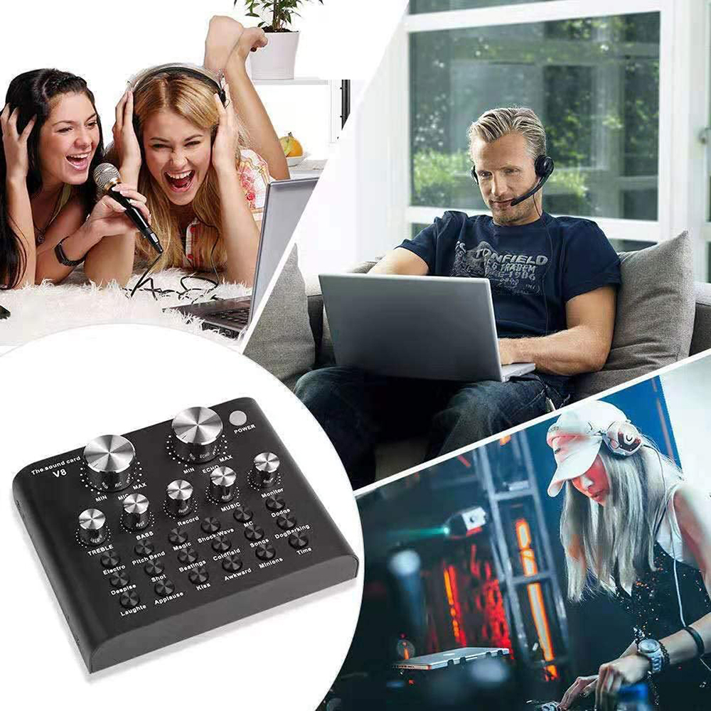 Bakeey V8 Live Sound Card Audio External USB Headset Multi-Function Microphone Live Broadcast Computer PC Sound Card